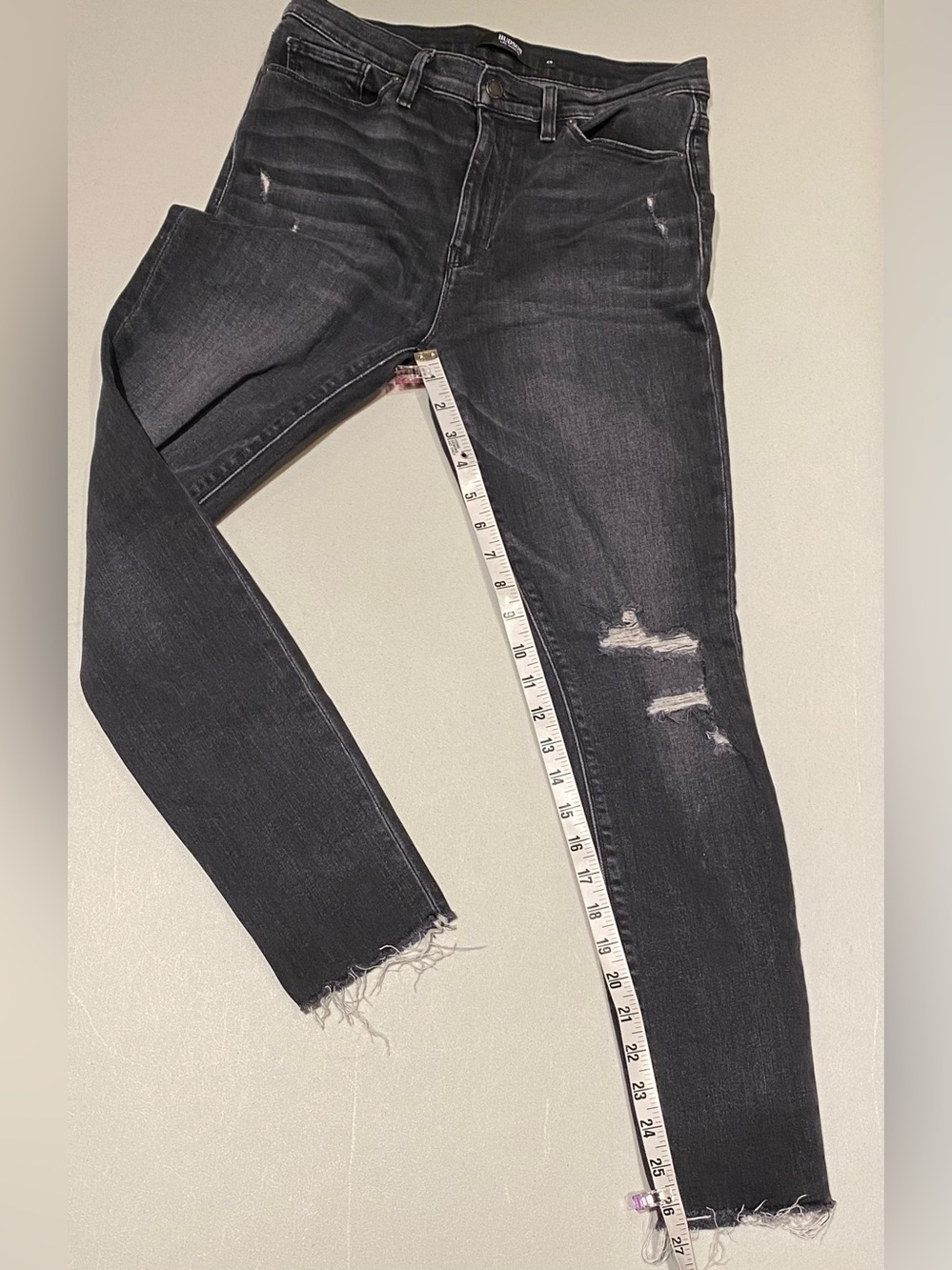 Hudson Barbara Super Skinny Black Distressed Jeans, size 28 - Picture 5 of 6